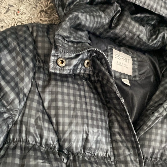 Vintage Black green Checkered Puffer down and feather Jacket sz 10 - Picture 4 of 12